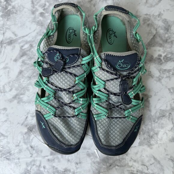 Chaco Womens Trail Shoes 10.5 Gray Teal Mesh Hiking Sneakers Adventure Outdoor‎ - Picture 12 of 16